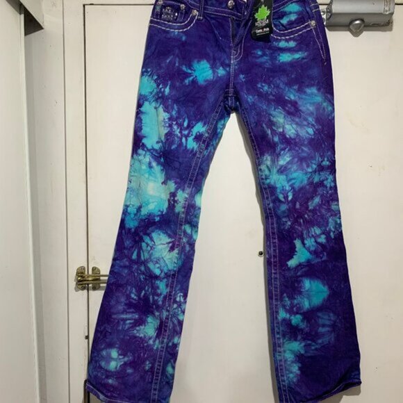 NEW COSTA NADA UPCYCLE MISS ME LOW RISE BOOT STRETCH TIE-DYE JEANS SIZE 28 - Picture 8 of 13